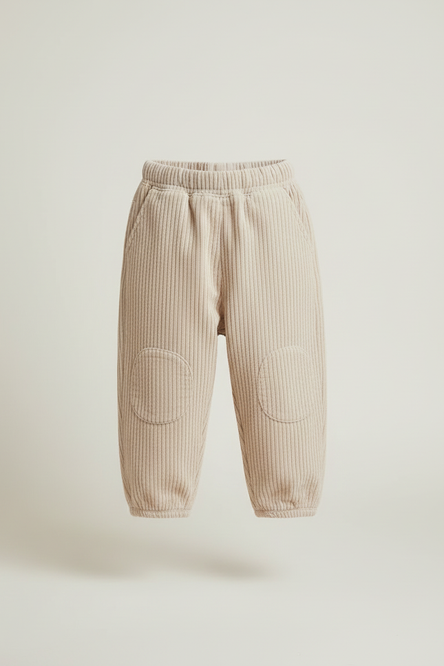 Pantalon Beige Côtelé Ample Enfant Élastique Décontracté - Cordé - vue 3