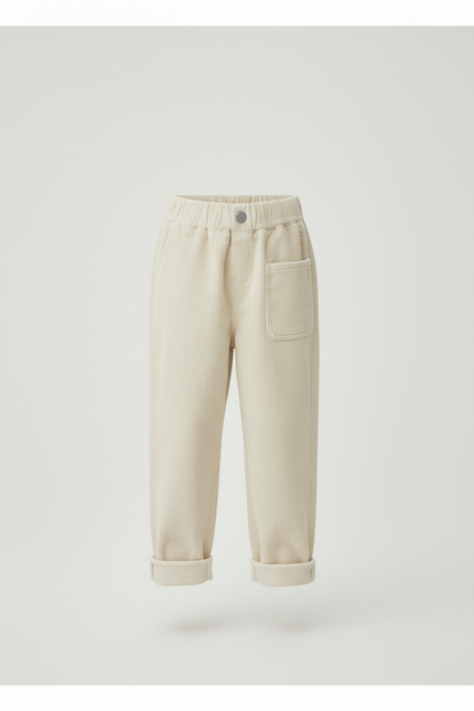 Pantalon Beige Côtelé Ample Élastique Confortable Enfant - Cordé - vue 3