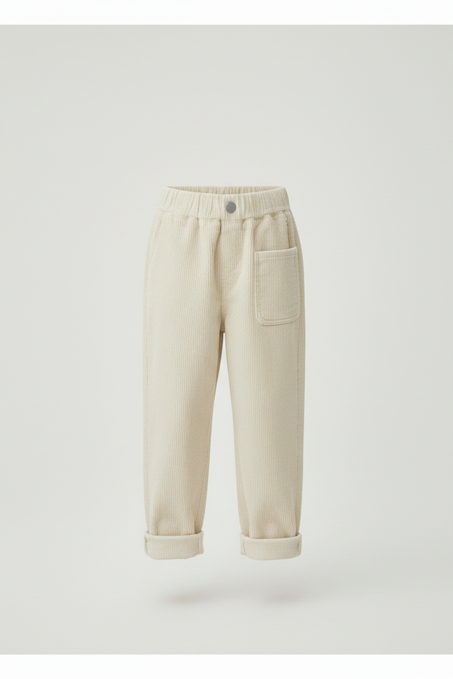 Pantalon Beige Côtelé Ample Élastique Confortable Enfant - Cordé - vue 3