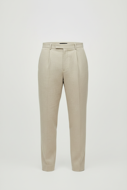 Pantalon Beige Plissé Décontracté Élégant Homme - Laine - vue 3