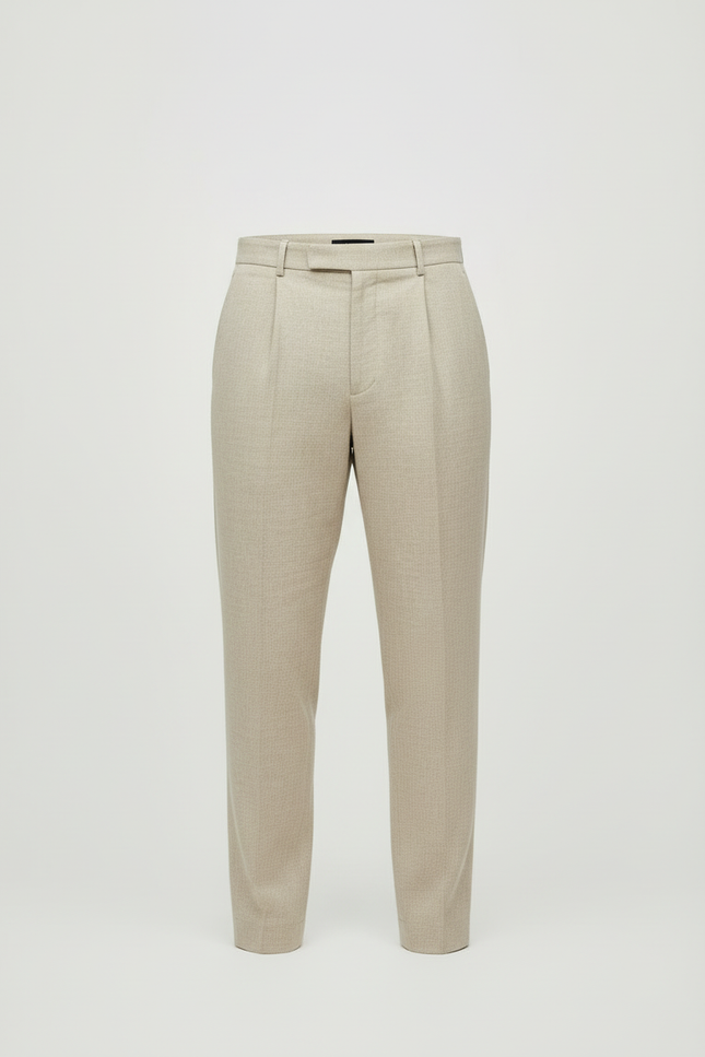 Pantalon Beige Plissé Décontracté Élégant Homme - Laine - vue 3