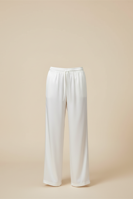 Pantalon Beige Satiné Ample Fluide Décontracté - Blanc - vue 3