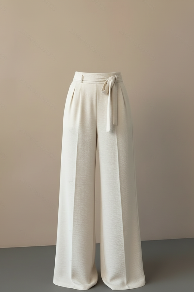 Pantalon Beige Large Fluide Plissé Élégant Femme - Polyester - vue 3