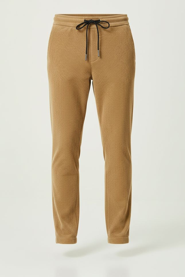 Pantalon Beige Côtelé Homme Cordon Décontracté Élastique - Camel Cordé - vue 3