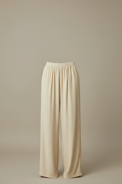 Pantalon Beige Plissé Ample Fluide Taille Haute Femme - Viscose - vue 3