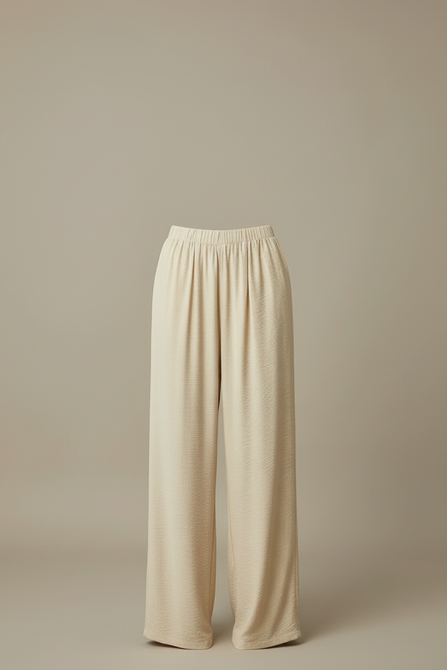Pantalon Beige Plissé Ample Fluide Taille Haute Femme - Viscose - vue 3