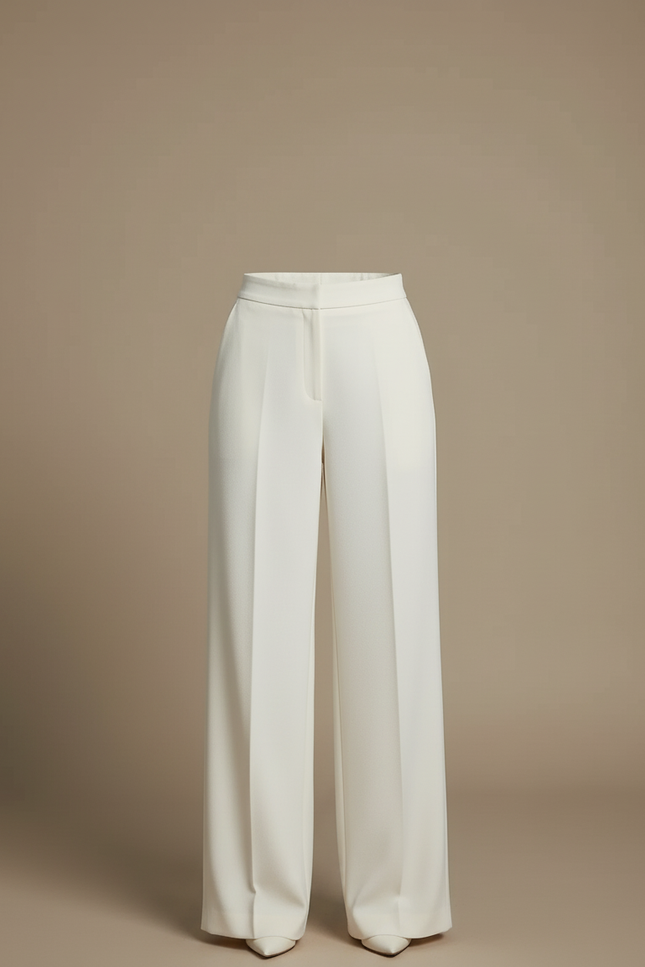 Pantalon Beige Large Fluide Élégant Femme - Blanc Gabardine - vue 3