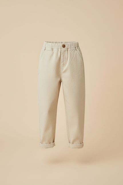Pantalon Beige Coton Droit Élastiqué Enfant Décontracté - Molleton - vue 3