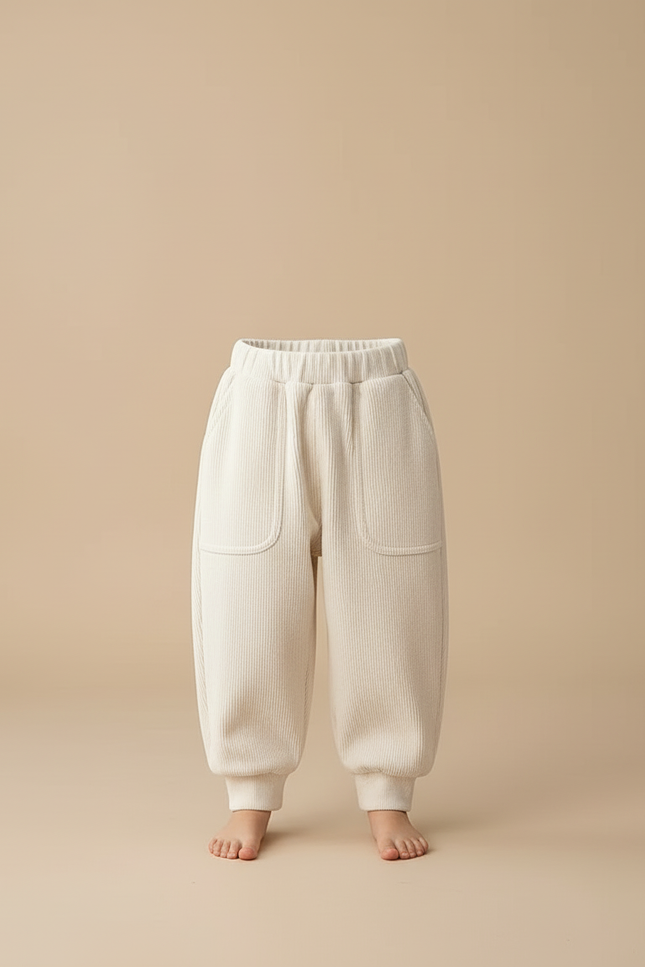Pantalon Beige Côtelé Ample Doux Élastique Enfant - Cordé - vue 3