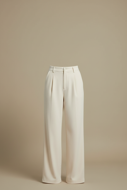 Pantalon Beige Taille Haute Ample Plissé Décontracté - Gabardine - vue 3