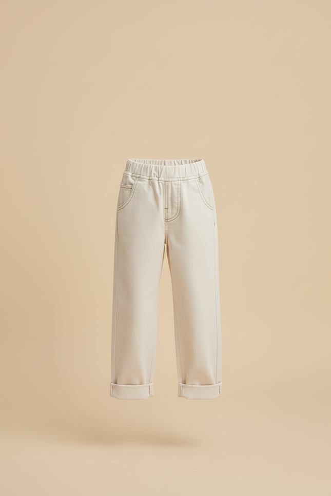 Pantalon Beige Coton Ample Décontracté Enfant Fille - Jean - vue 3