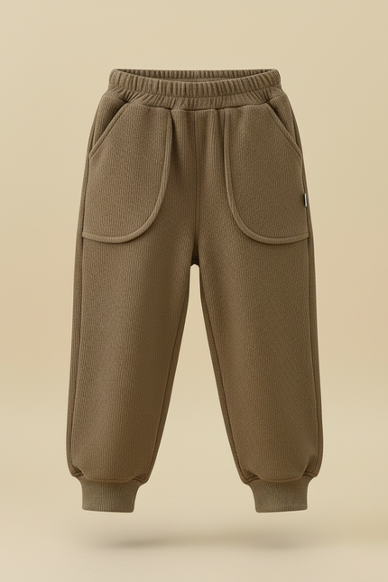Pantalon Beige Ample Côtelé Élastique Enfant Hiver - Kaki Cordé - vue 3