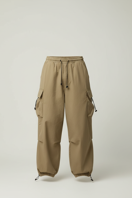 Pantalon Cargo Large Beige - Kaki Polyester - vue 3