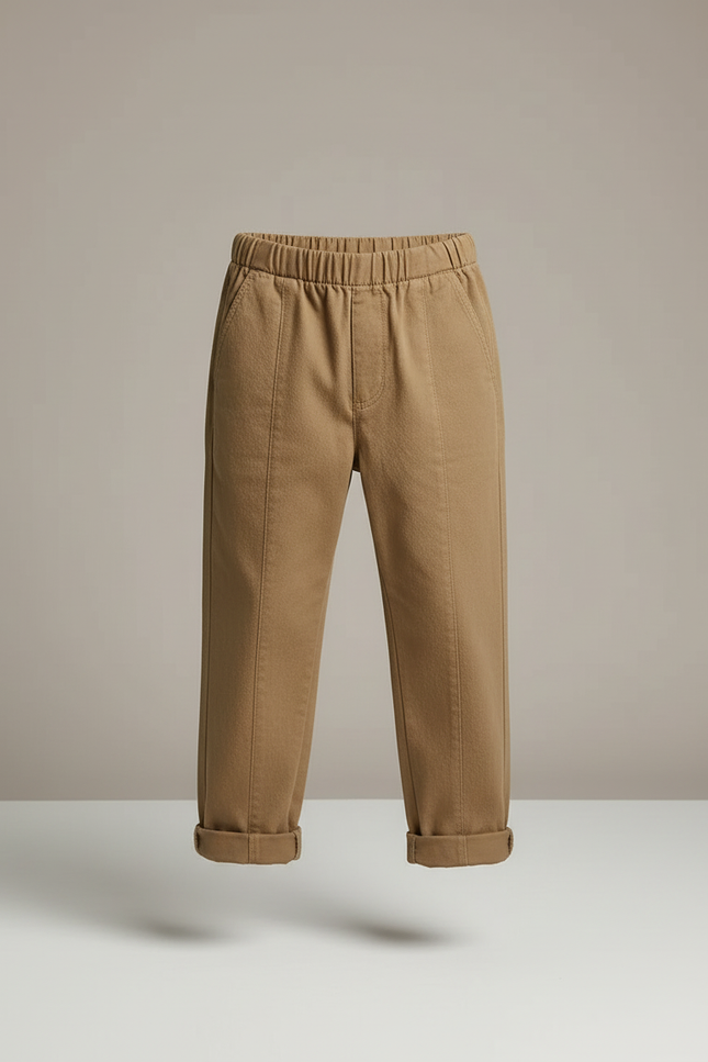 Pantalon Beige Coton Ample Élastiqué Enfant Unisexe - Camel Toile - vue 3