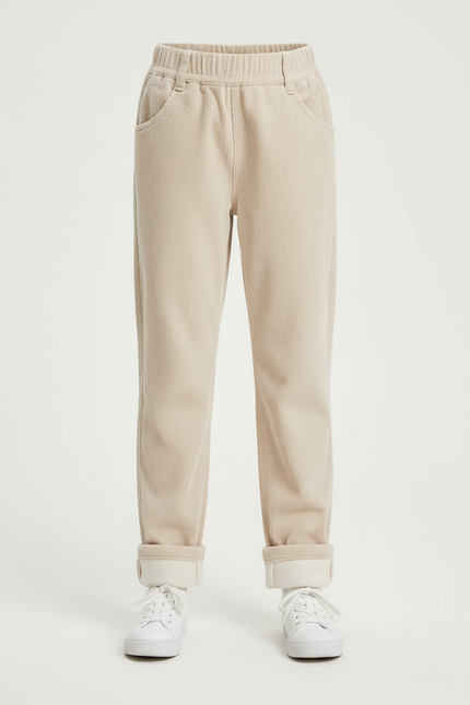 Pantalon Beige Côtelé Ample Élastique Doublé Fille - Cordé - vue 3