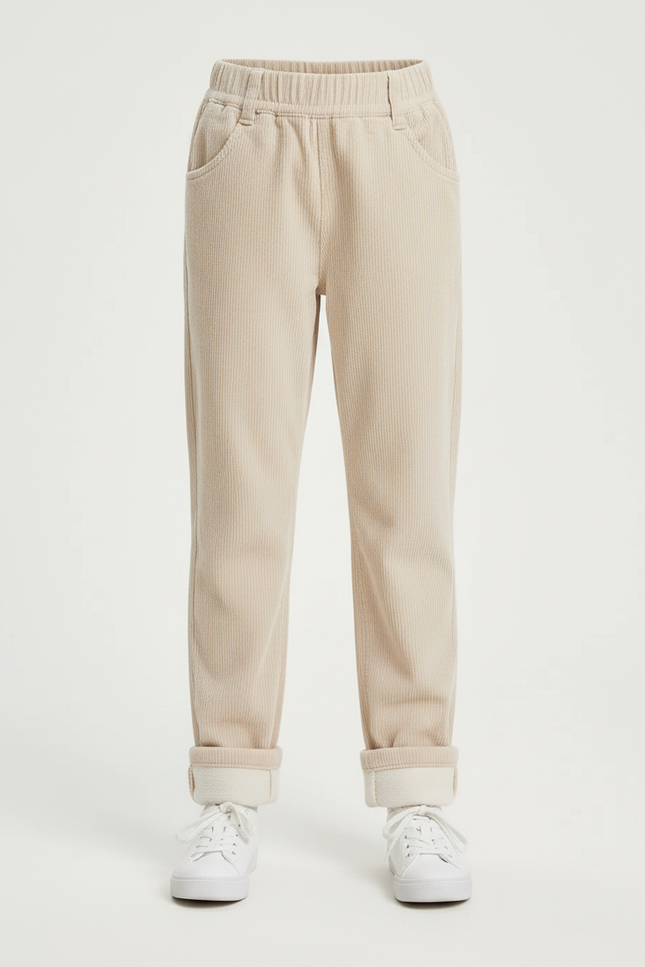 Pantalon Beige Côtelé Ample Élastique Doublé Fille - Cordé - vue 3