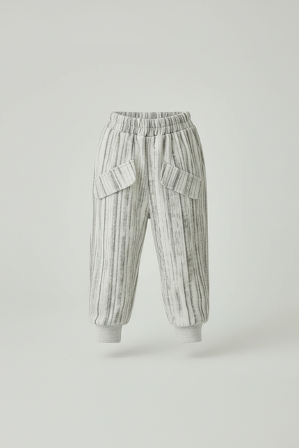 Pantalon Beige Rayé Ample Décontracté Enfant - Gris Molleton - vue 3