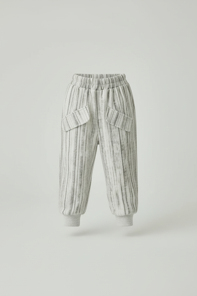 Pantalon Beige Rayé Ample Décontracté Enfant - Gris Molleton - vue 3