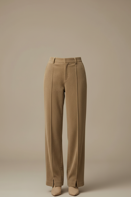 Pantalon Fendu Beige - Cordé - vue 3