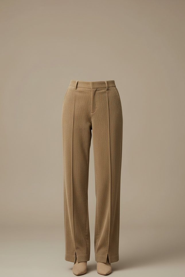 Pantalon Fendu Beige - Cordé - vue 3