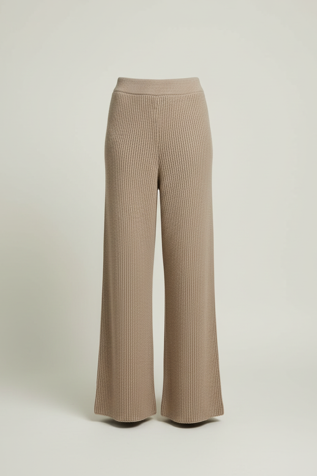 Pantalon Beige Côtelé Tricoté Ample Décontracté Fluide - Maille - vue 3