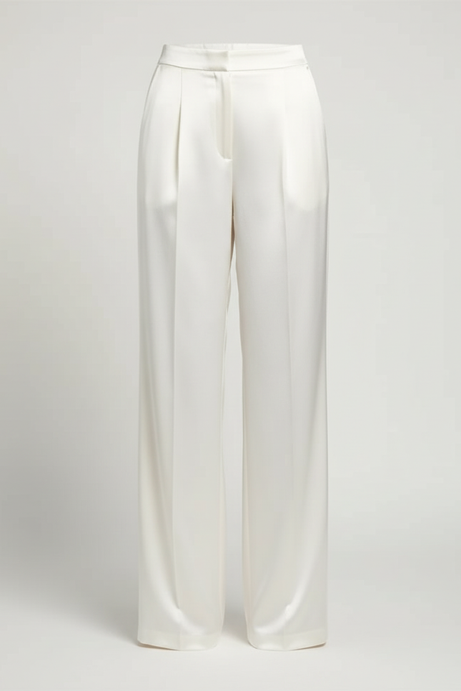 Pantalon Beige Satin Fluide Large Élégant Femme - vue 3