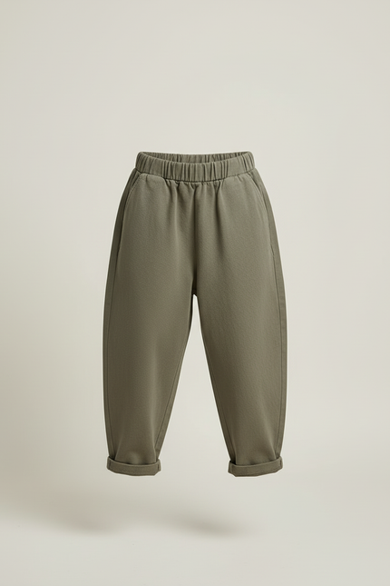 Pantalon Beige Ample Coton Confortable Décontracté Enfant - Kaki Molleton - vue 3