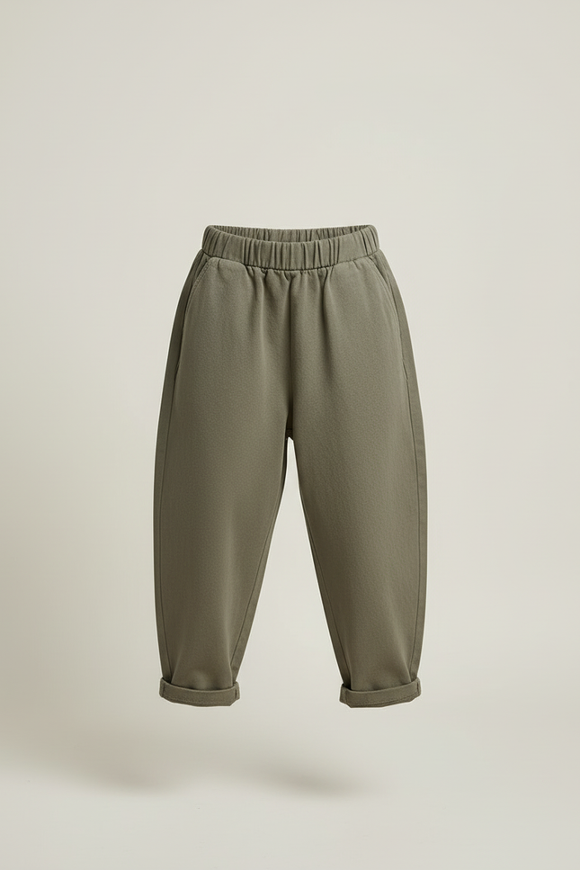 Pantalon Beige Ample Coton Confortable Décontracté Enfant - Kaki Molleton - vue 3