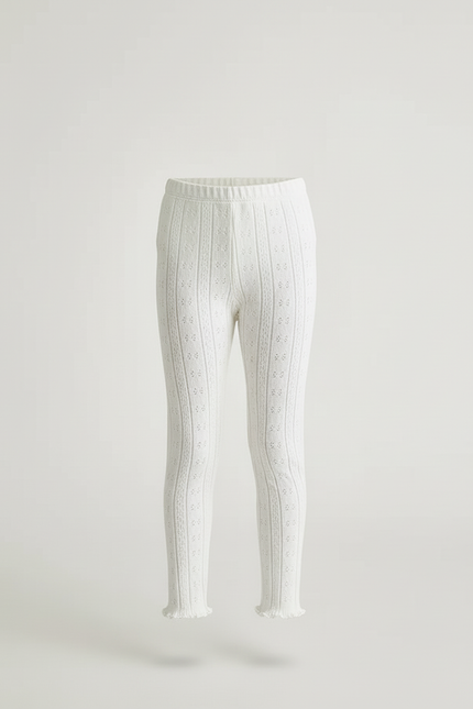 Pantalon Beige Fille Dentelle Tricoté Confortable - Blanc Maille - vue 3