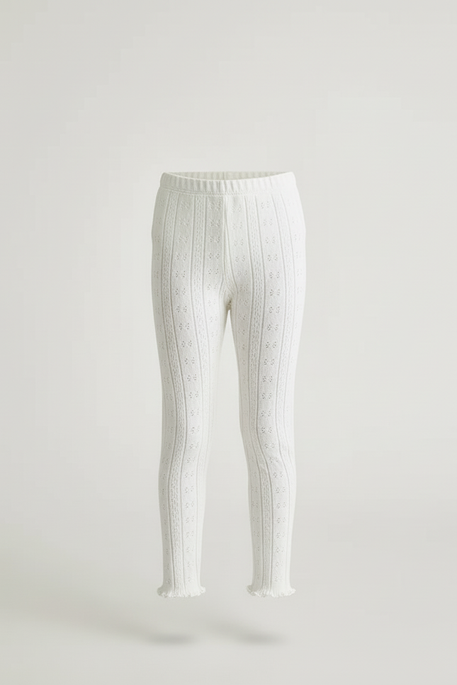 Pantalon Beige Fille Dentelle Tricoté Confortable - Blanc Maille - vue 3