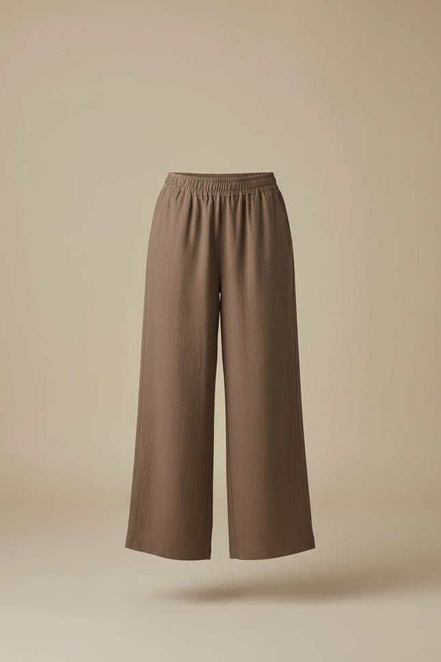 Pantalon Beige Fluide Ample Décontracté Lin Coton - Kaki - vue 3