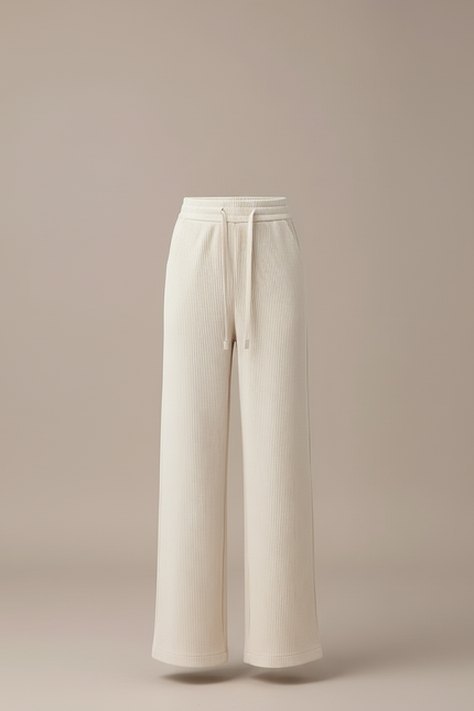 Pantalon Beige Côtelé Droit Ample Décontracté Cordon - Cordé - vue 3