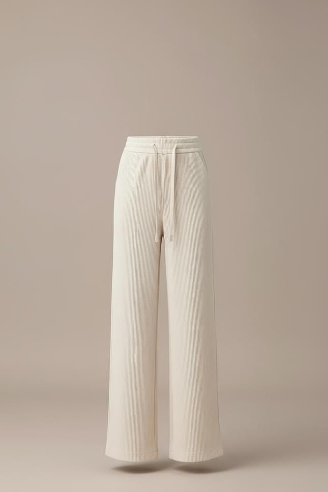 Pantalon Beige Côtelé Droit Ample Décontracté Cordon - Cordé - vue 3