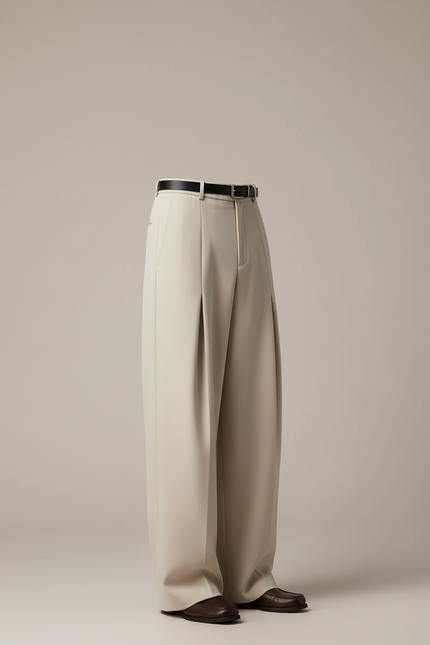 Pantalon Beige Plissé Ample Large Élégant Homme - Gabardine - vue 3