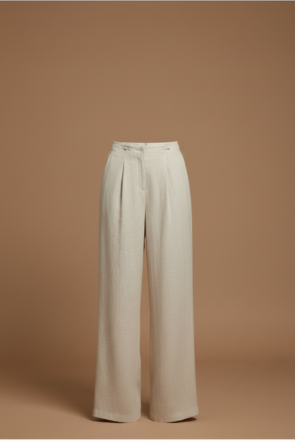 Pantalon Beige Ample Fluide Plissé Lin Décontracté - vue 3