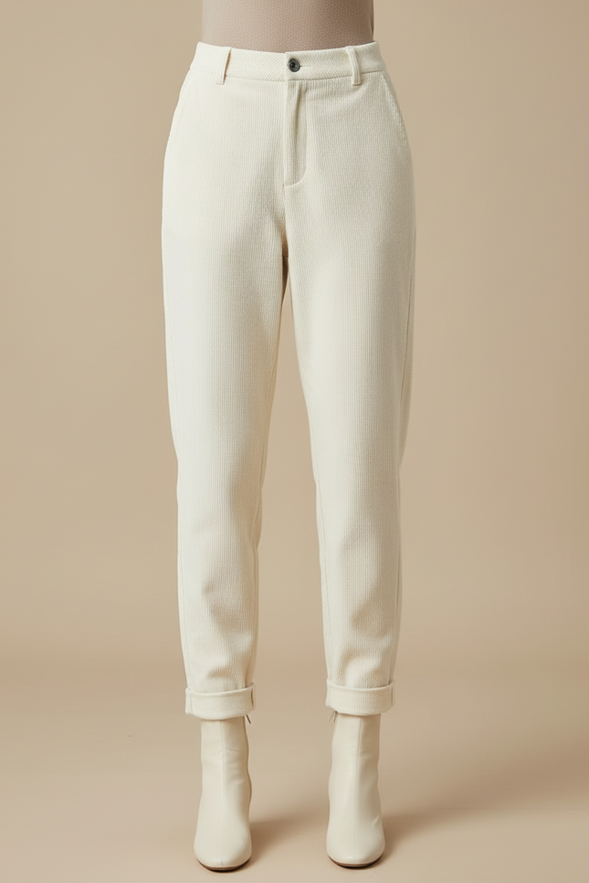 Pantalon Carotte Femme Beige - Cordé - vue 3