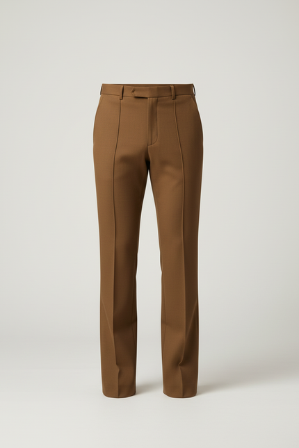 Pantalon Beige Homme Droit Élégant Plissé Décontracté - Marron Gabardine - vue 3