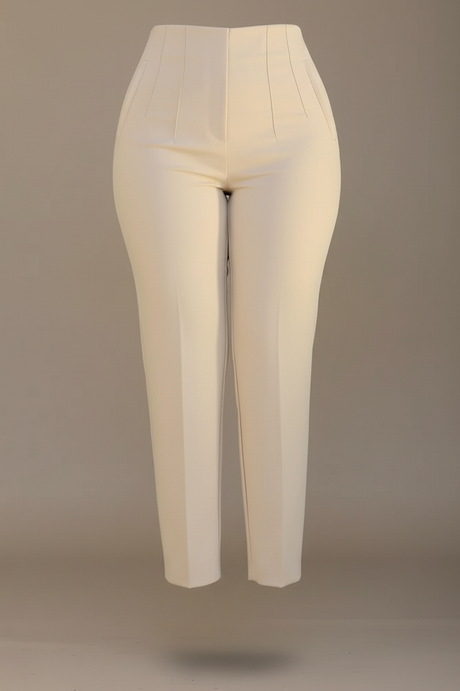 Pantalon Beige Slim Taille Haute Élégant Femme - Simili cuir - vue 3