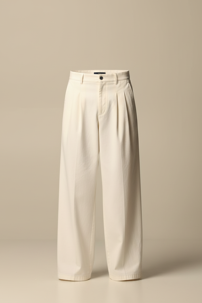 Pantalon Beige Plissé Ample Large Formel Homme - Coton - vue 3