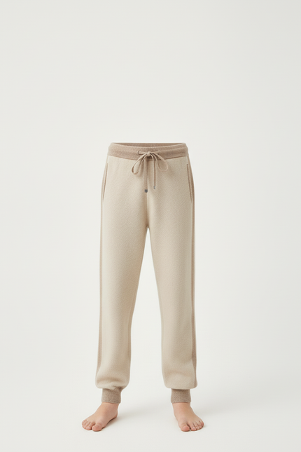 Pantalon Beige Maille Enfant Décontracté Rayures Latérales - vue 3
