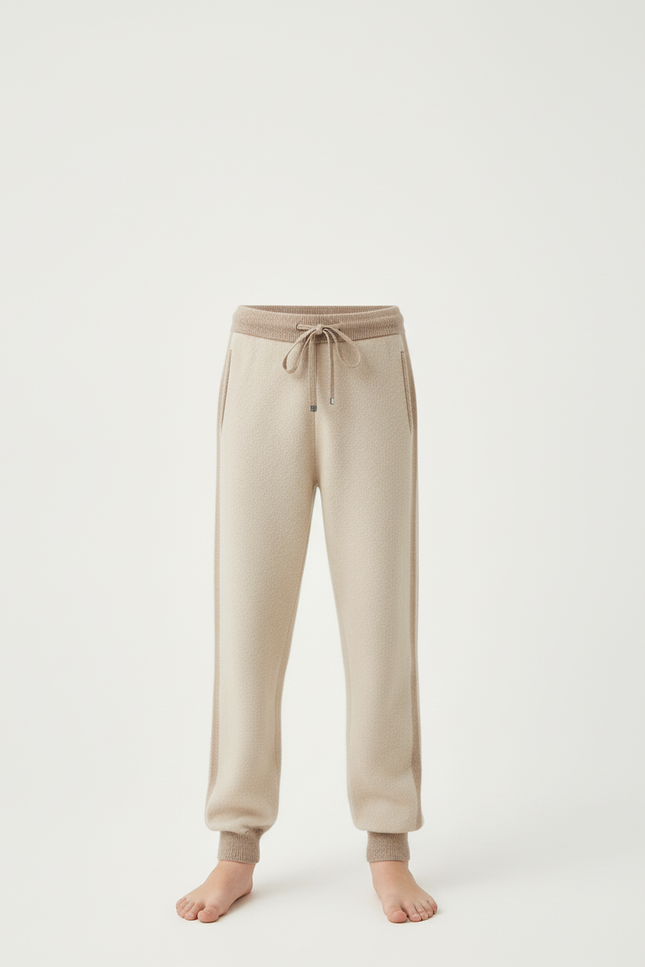 Pantalon Beige Maille Enfant Décontracté Rayures Latérales - vue 3
