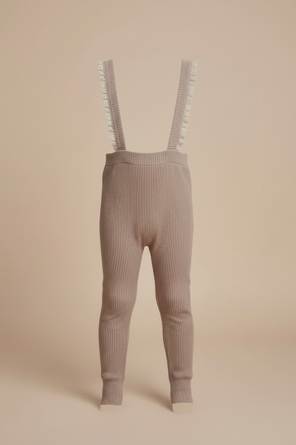 Pantalon Beige Salopette Tricotée Côtelée Enfant Mignonne - Maille - vue 3