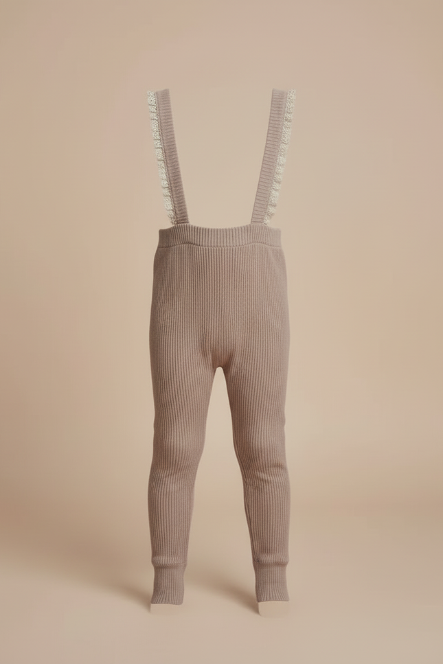 Pantalon Beige Salopette Tricotée Côtelée Enfant Mignonne - Maille - vue 3