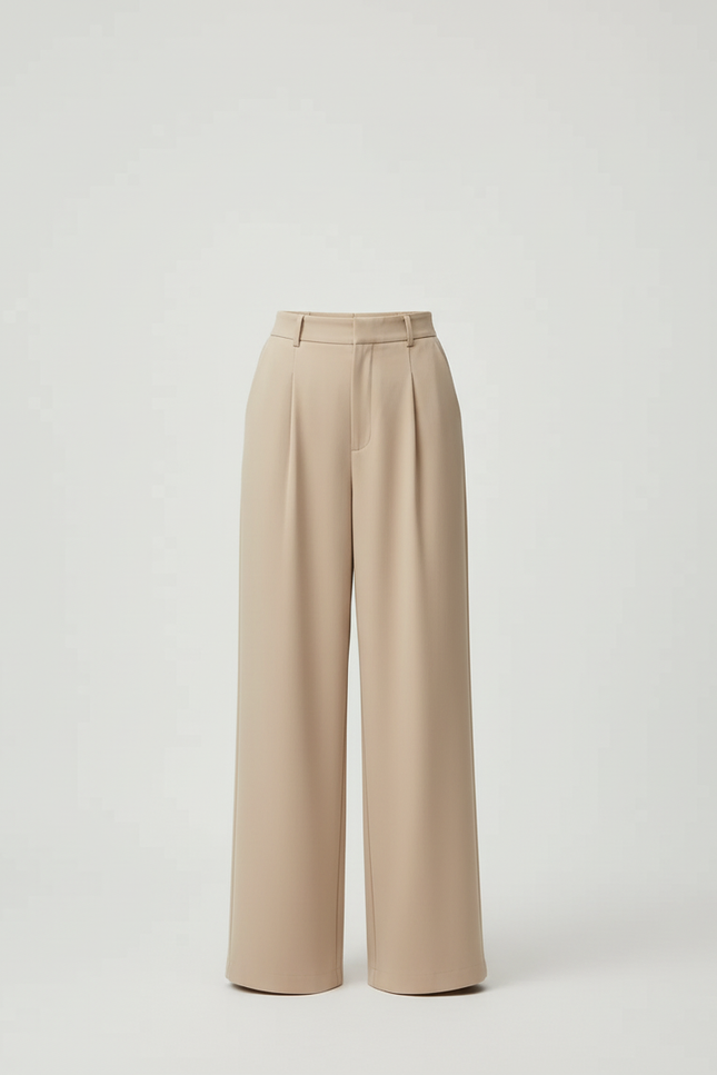 Pantalon Beige Fluide Ample Plissé Chic Élégant - Polyester - vue 3