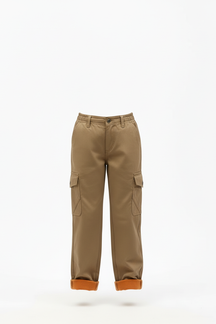 Pantalon Beige Cargo Doublé Polaire Enfant - Kaki Gabardine - vue 3