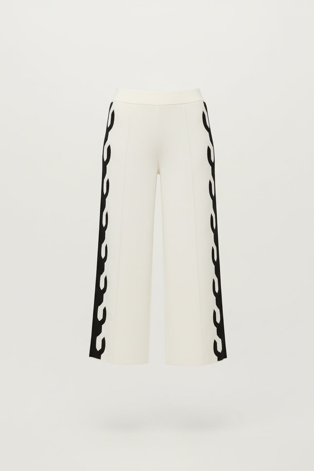 Pantalon Beige Large Tricoté Motif Latéral Élégant - Maille - vue 3