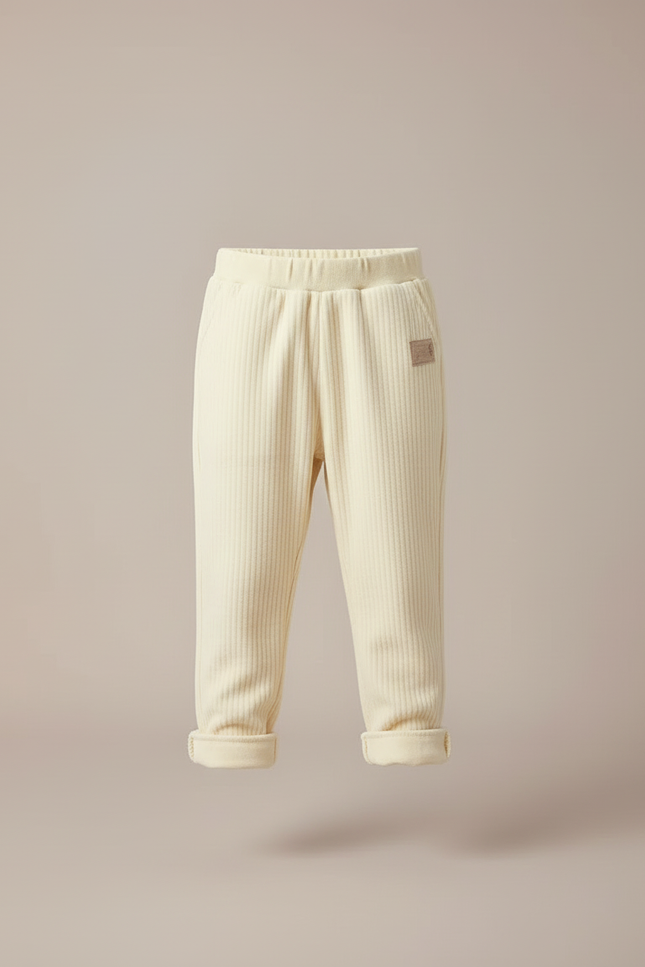 Pantalon Beige Côtelé Épais Décontracté Enfant - Jaune Cordé - vue 3