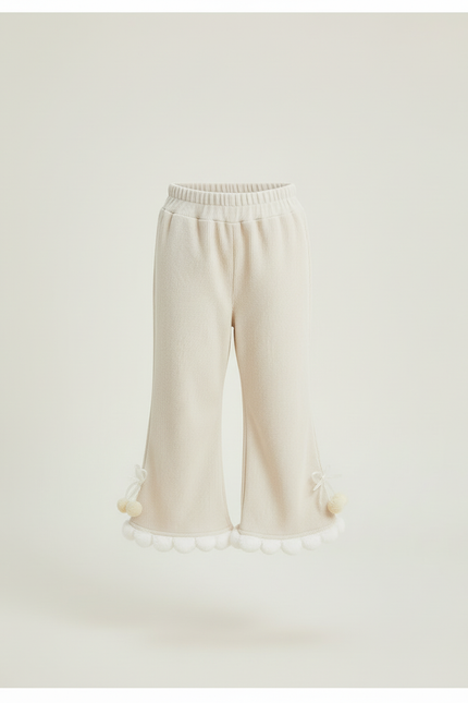 Pantalon Beige Côtelé Évasé Pompons Hiver Enfant - Cordé - vue 3