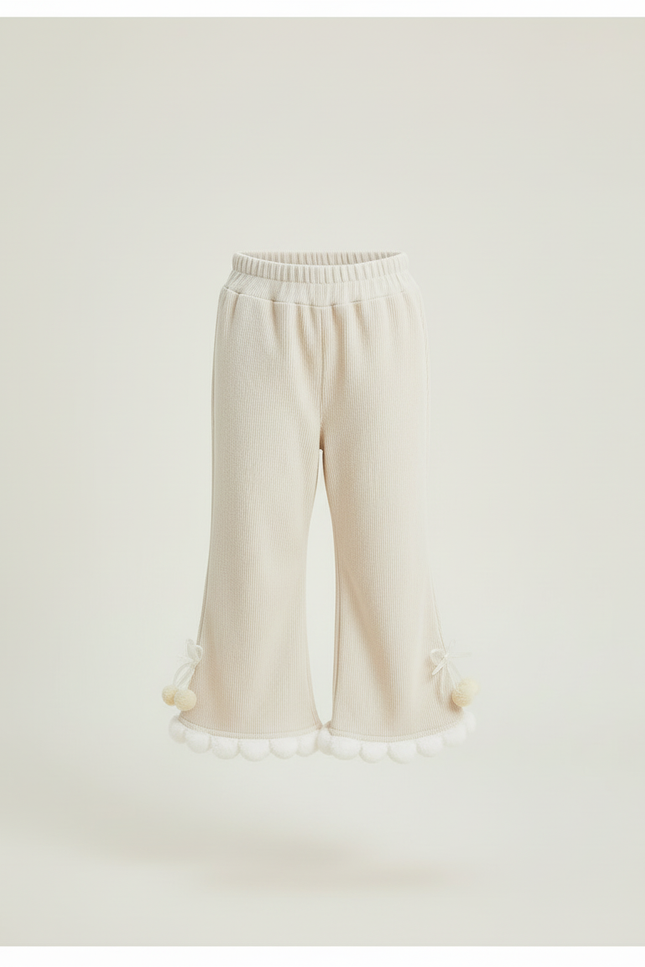 Pantalon Beige Côtelé Évasé Pompons Hiver Enfant - Cordé - vue 3