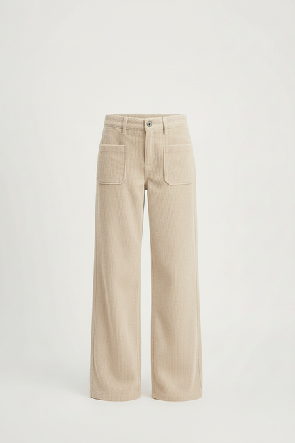 Pantalon Beige Côtelé Ample Poches Fille - Cordé - vue 3